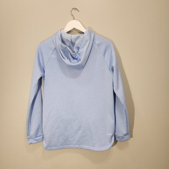Adidas Women's Hooded Sweatshirt Climawarm Light Blue Kangaroo Pocket - Size S - Picture 2 of 9